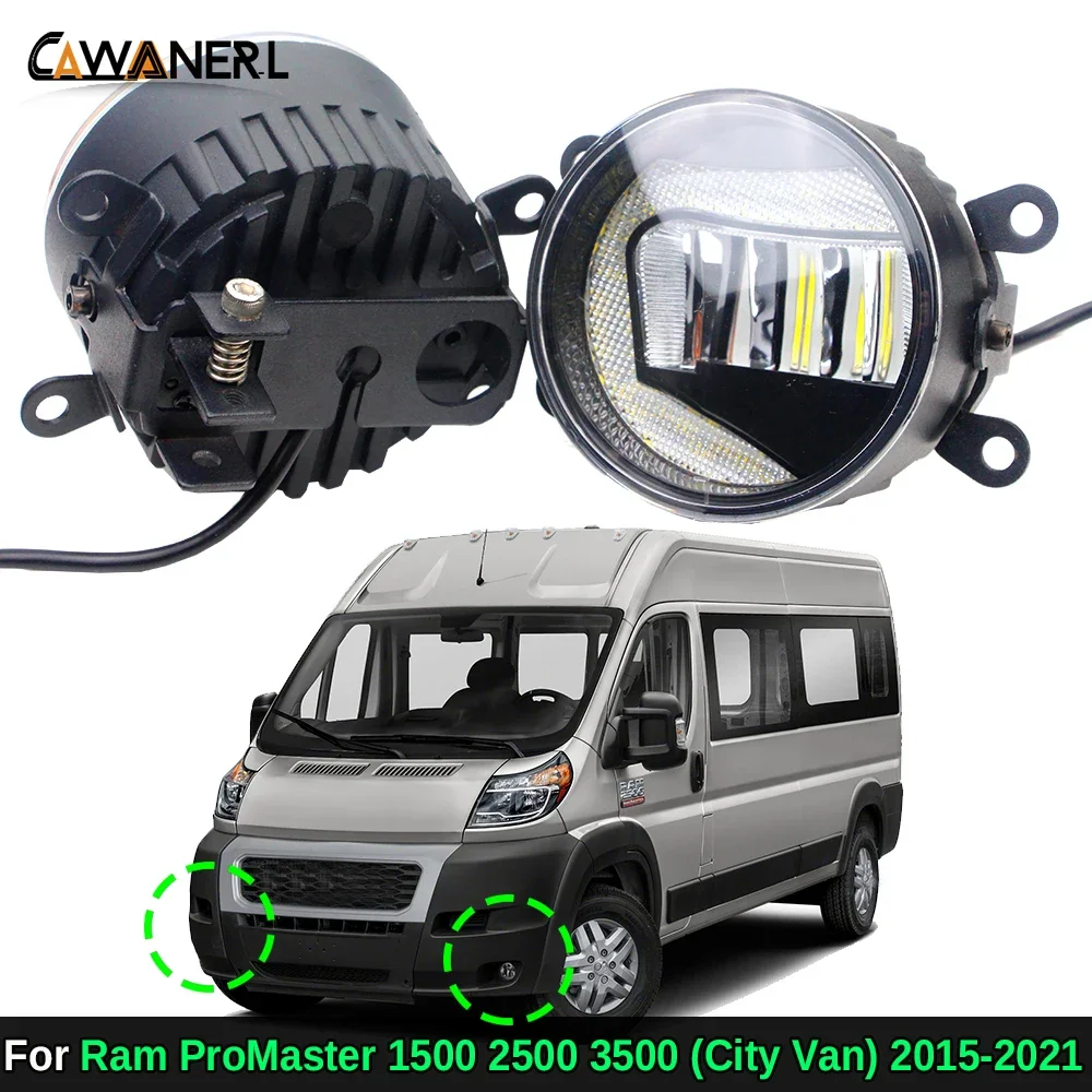 2IN1 30W Car Front Bumper LED Fog Light with Daylight DRL Function For Ram ProMaster 1500 2500 3500 (City Van) 2015-2021