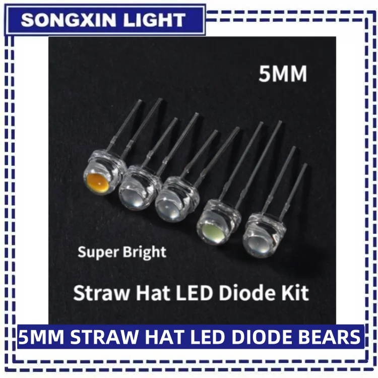 50/100PCS Straw Hat LED 5mm Super Bright LED Diode F5 Light Emitting Diode Blue Green Red Yellow White, for DIY Electronic