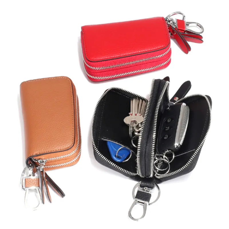 Leather Key Bag Double Layer Car Key Storage Unisex Bag Access Control Storage Bag Portable Cowhide Large Capacity Storage