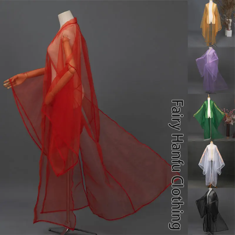 Women Fairy Hanfu Clothing Chiffon Cloak Overcoat Women Hanfu Cardigan Wide Sleeve Coat Chinese Festival Classical Dance Costume