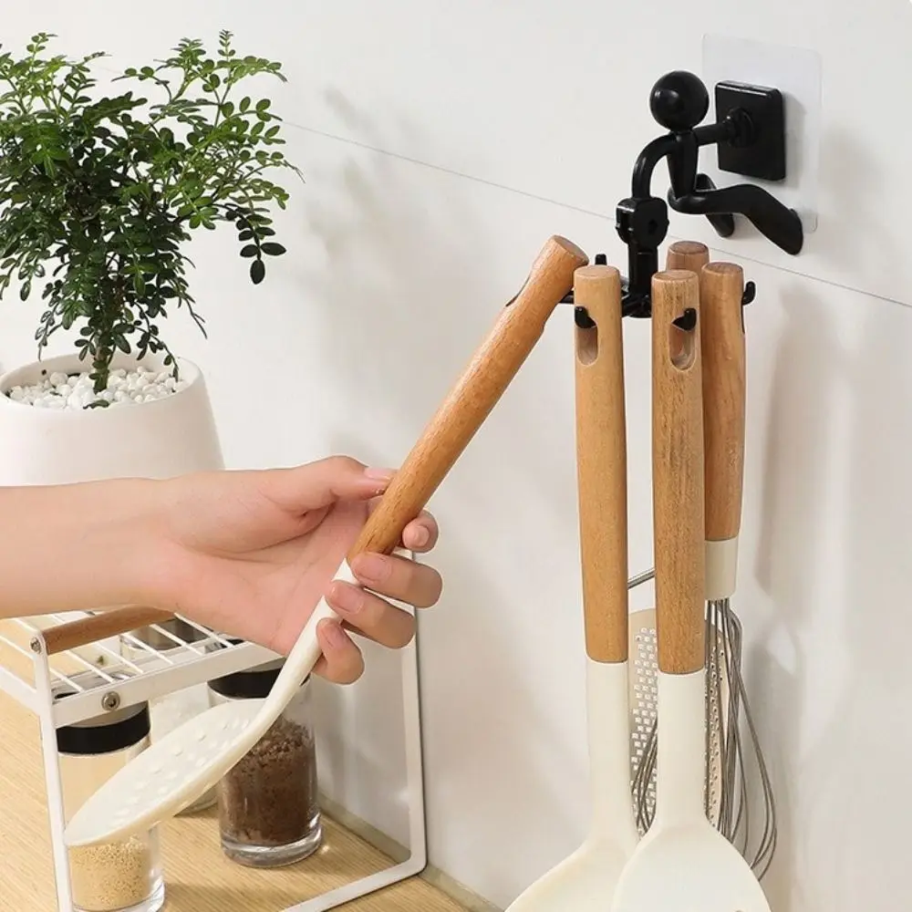 2pcs 360 Degrees Rotating Folding Hook Self-Adhesive Kitchen Accessories Kitchen Utensil Holder Cartoon Shape No Punching