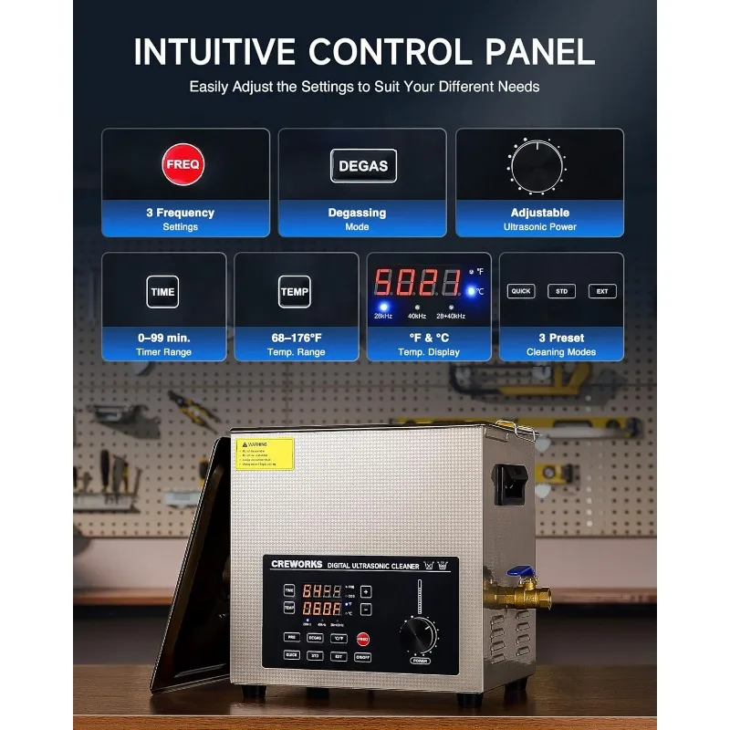 Macchina per la pulizia ad ultrasuoni digitale a doppia frequenza da 10 litri, pulitore ad ultrasuoni 28 e 40 kHz 200 W con potenza regolabile
