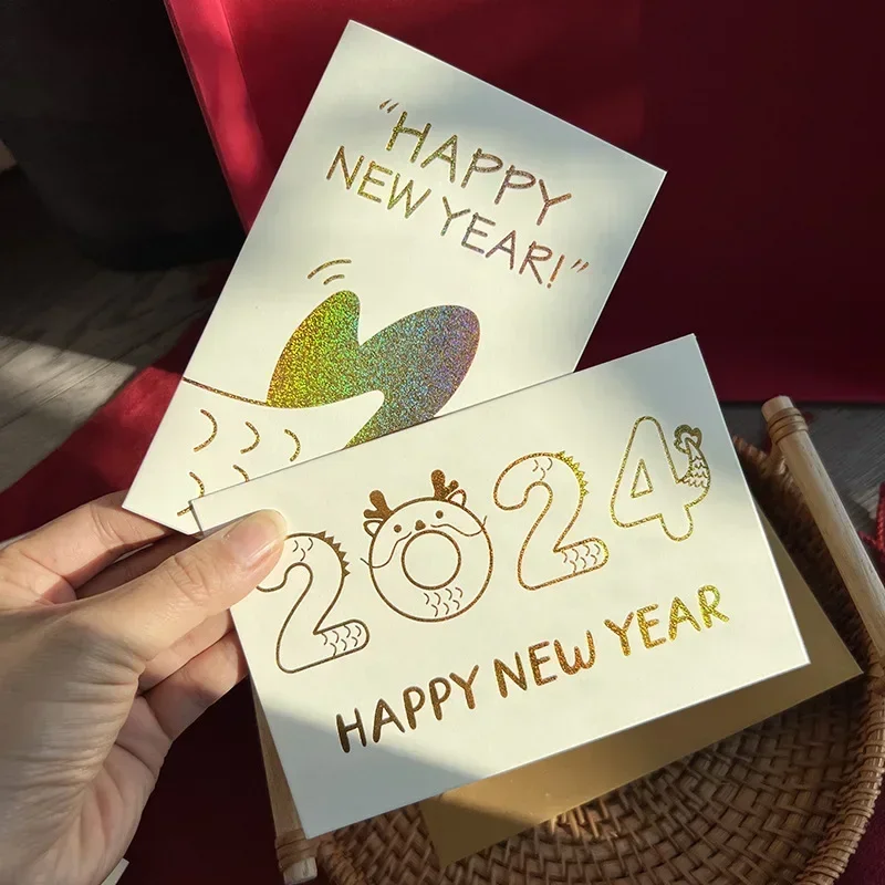 2024 Happy New Year Greeting Cards DIY Blank Handwritten Postcards Wedding Party Invitation Cards Cover Christmas Envelopes