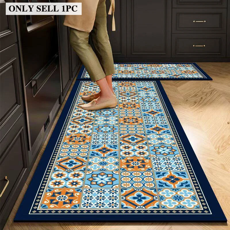 Kitchen Rug Absorbent Non-slip Oil-proof Diatom Mud Floor Mat Checkered Rugs Long Size Carpet Home Decoration Alfombra De Cocina