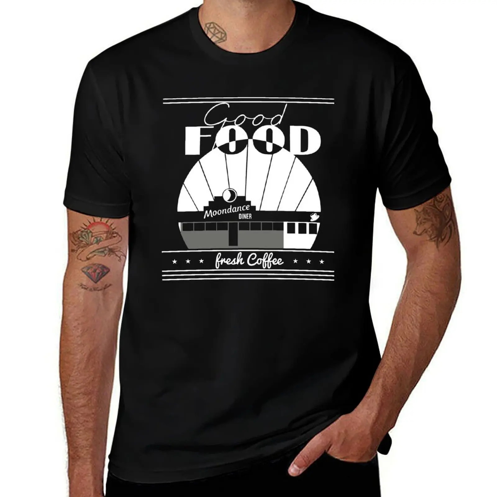 Футболка TICK BOOM GOOD FOOD MOONDANCE DINER FRESH COFFEE GIFT, футболка для спортзала больших размеров