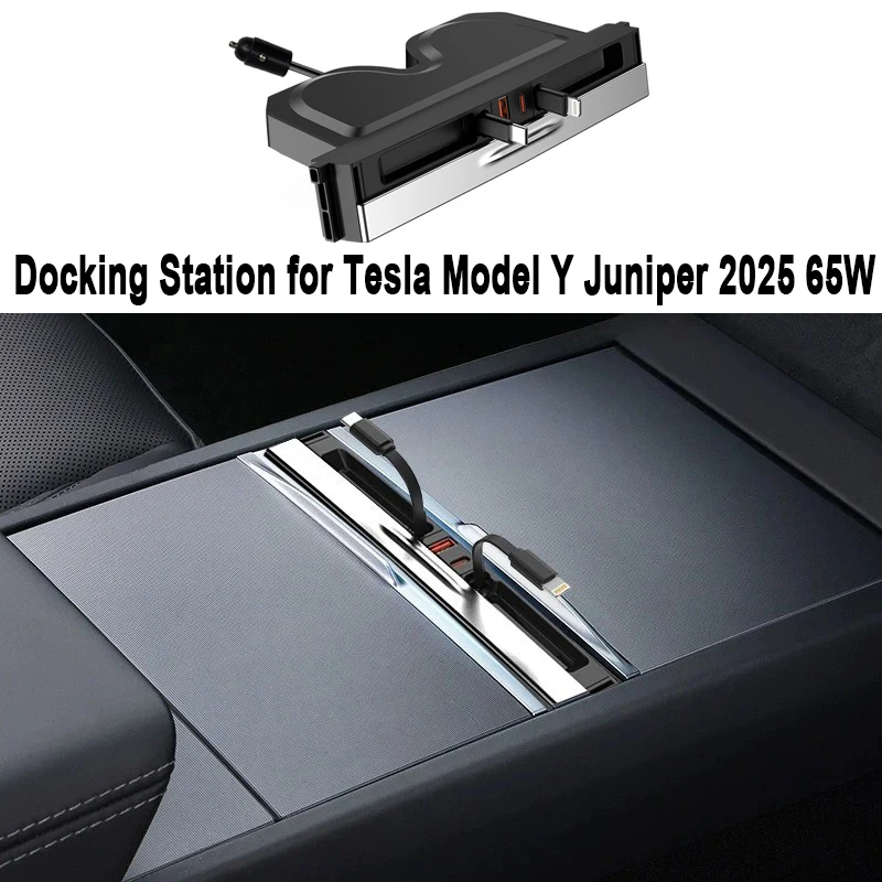 

For Tesla Model 3 Y Juniper 2025 65W Quick Charger USB Shunt HUB Intelligent Docking Station Adapter Powered Splitter Extension