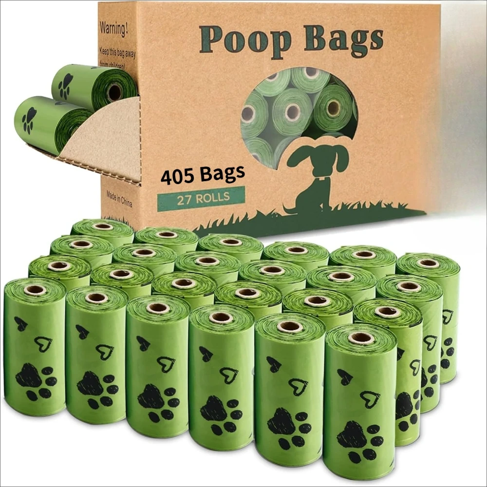 Sacs à déjections pour animaux de compagnie, sacs à déjections pour chiens jetables en vrac avec clip de laisse et distributeur de sacs en forme d'os avec empreintes de pattes