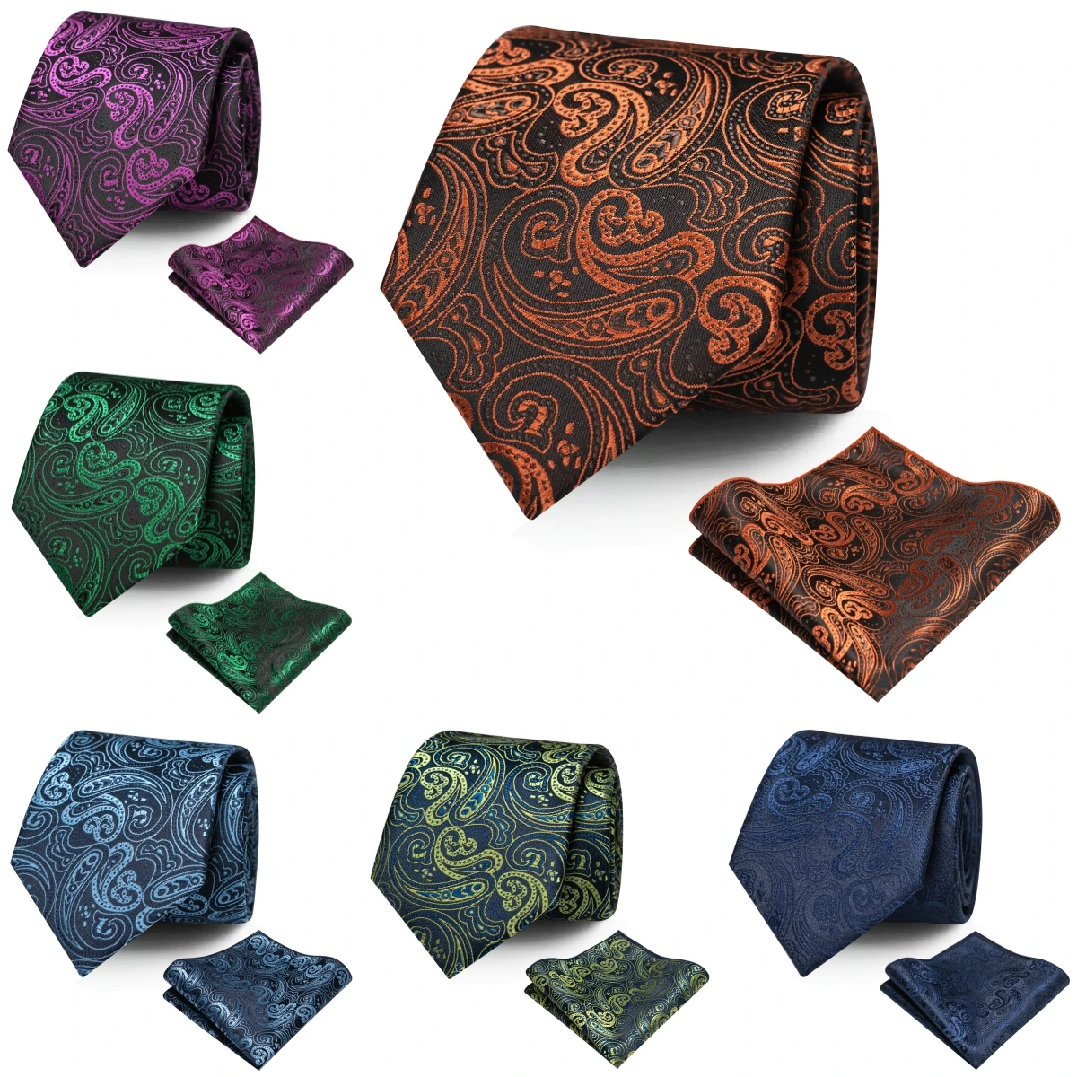 Exclusively Designed Latest Cashew Flower Pattern High-End Men's Business Tie and Square Scarf Two-Piece Set, Suitable for Weddings, Parties, Business Casual, and Versatile Tie Set