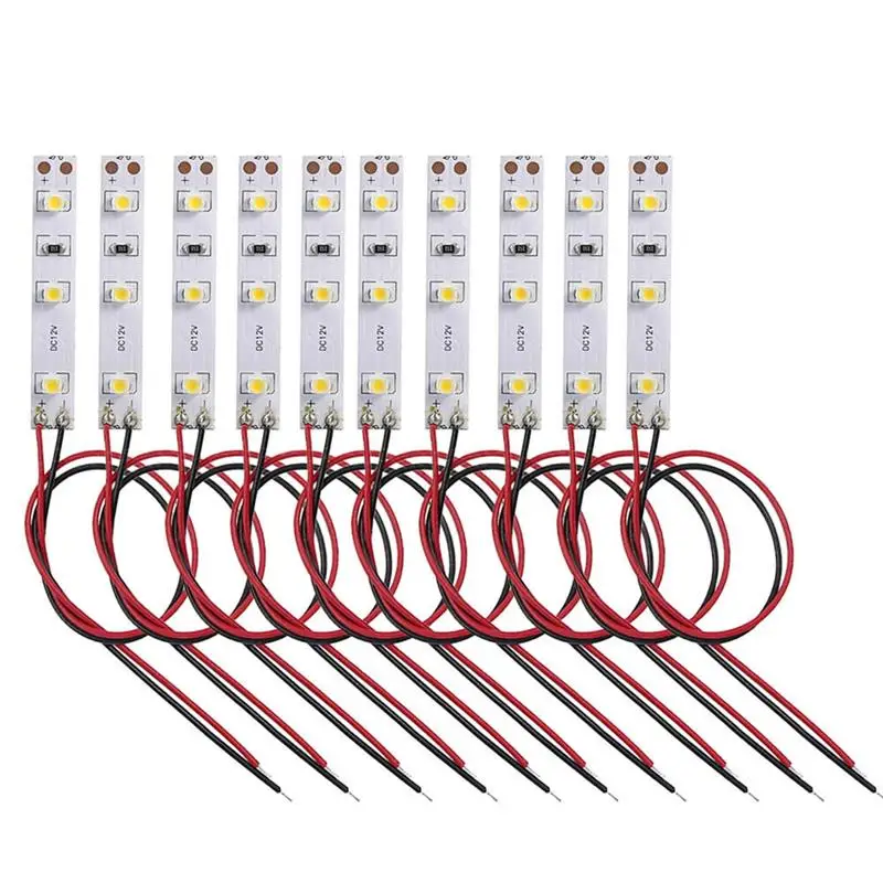 10pcs 3 LED Light Strip Pre Wired Strip SMD Light Self-Adhesive Flexible 12V-18V White/Warm White For Model Railroad Parts