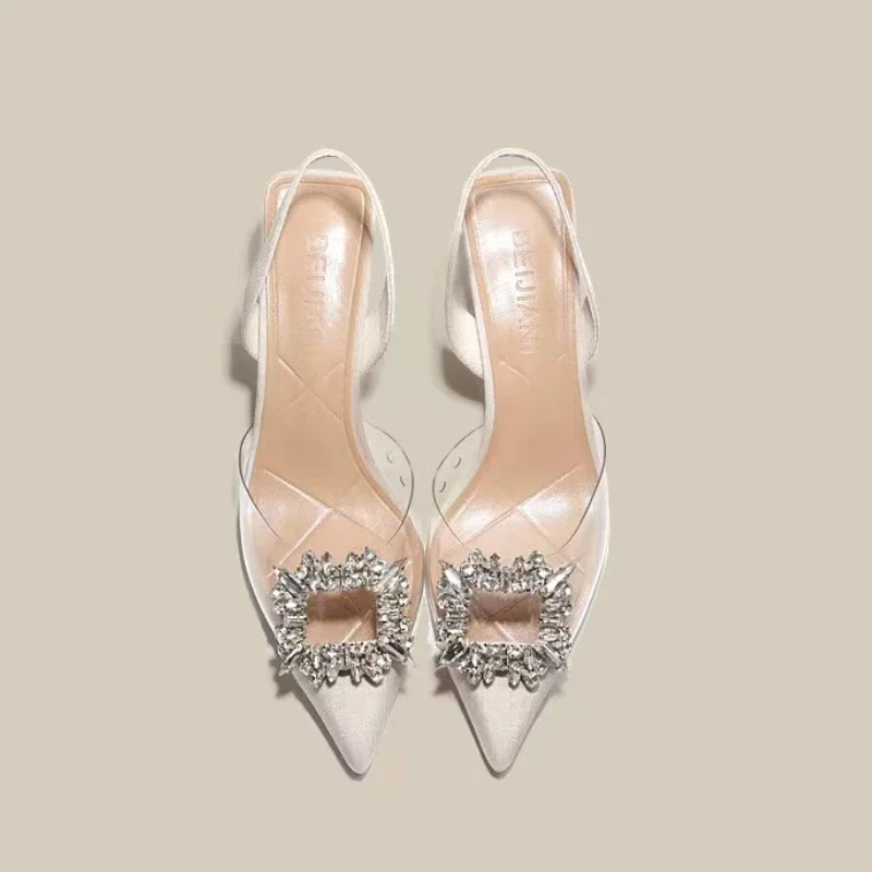 Sandalias de tacón alto Baotou para mujer, zapatos de tacón alto con diamantes de imitación, puntiagudos, 2024