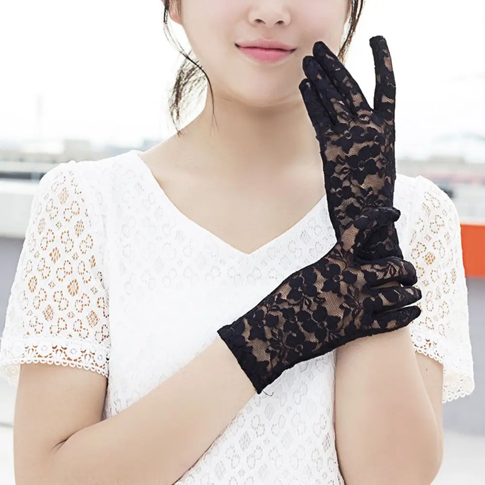 Female Goth Party Driving Hollow-Out Mittens UV Protection Gloves Bride Lace Gloves Sunscreen Gloves