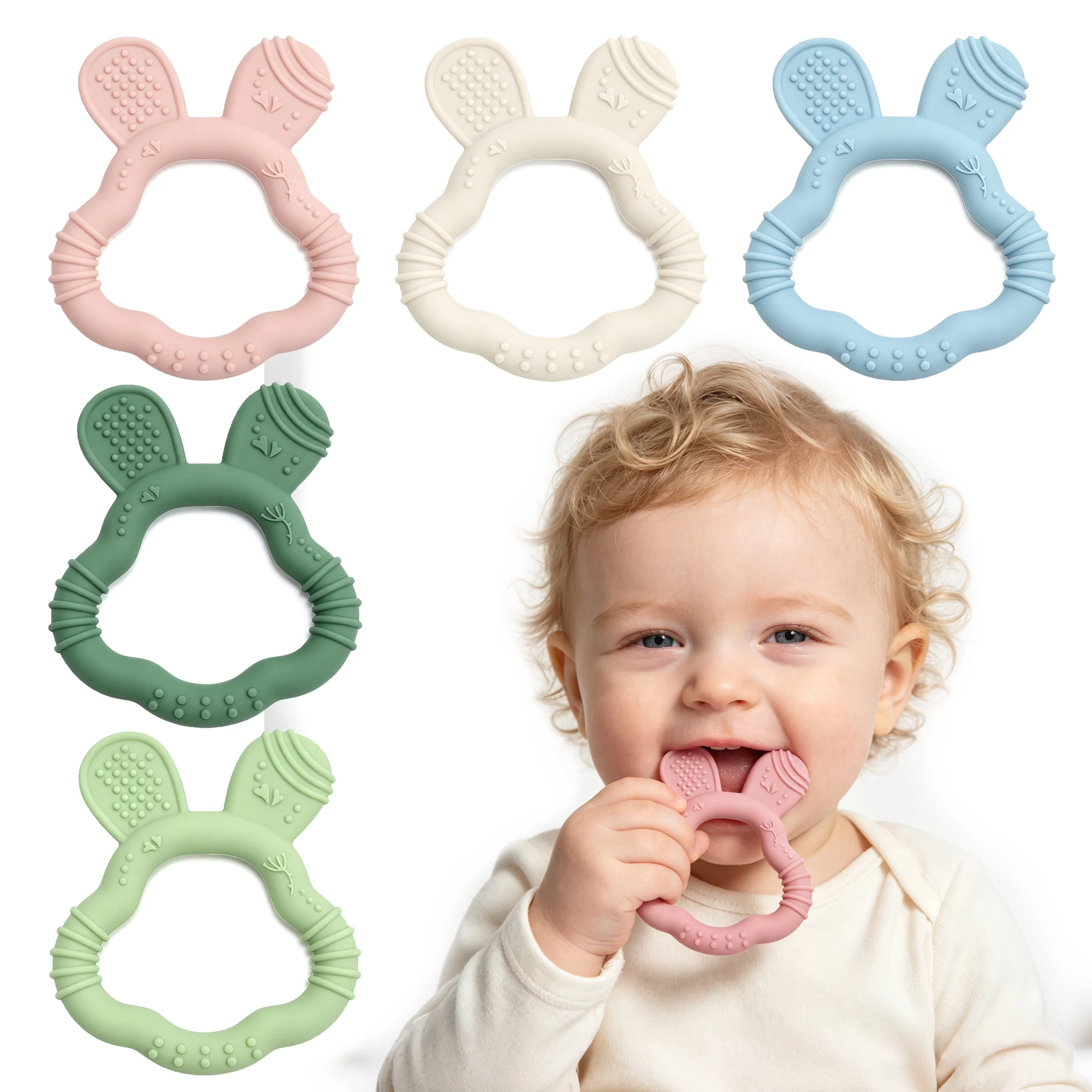 1pc Rabbit Shaped Silicone Baby Teether, chewable soothing toy, newborn accessory, fits baby boys and girls