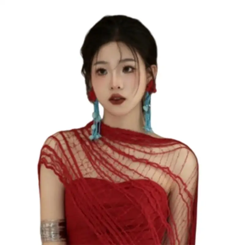 

652F Popular Cotton Hole Shawl Distressed Head Scarf Neckpiece Soft and Elegant Ripped Scarf for Youth and Women Photo Props