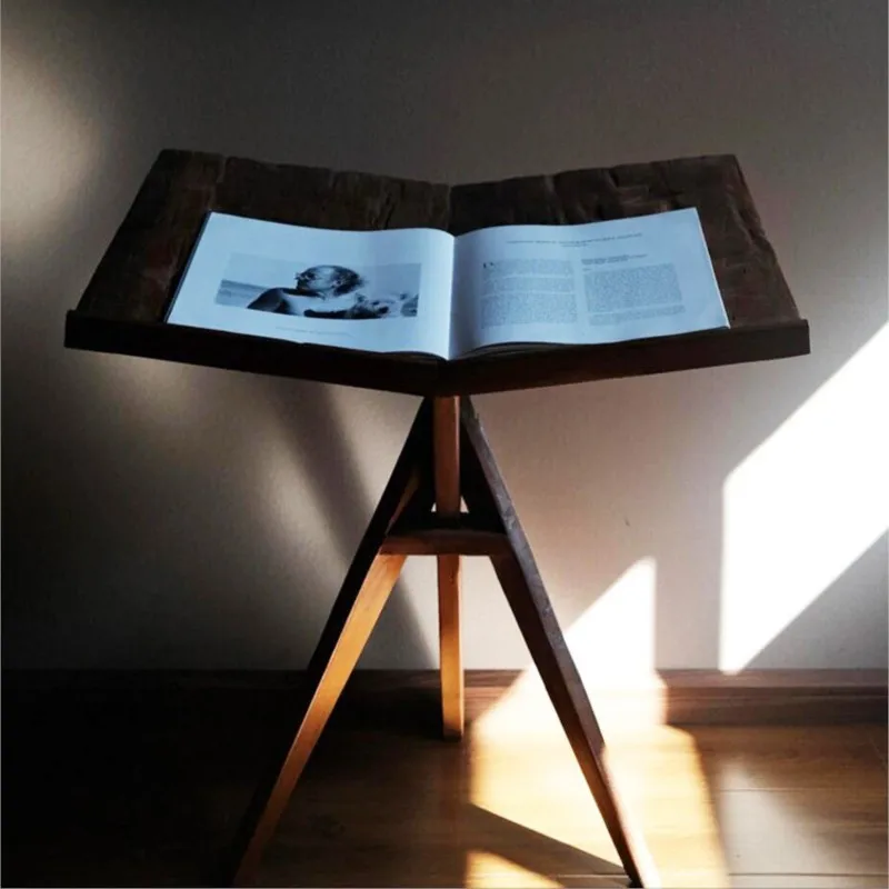 MOMO Retro Solid Wood Walnut Reading Newspaper Magazine Reading Book Stand Display Floor-standing Vertical Painting Art Table