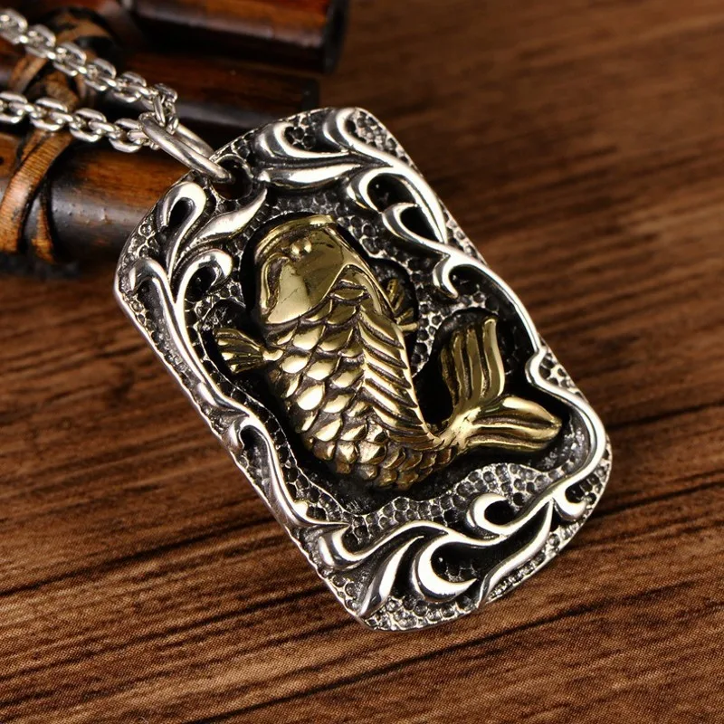 

BOCAI Real S925 Silver Jewelry Accessories New Double Carp Lucky Pendant for Men and Women Fashion Pisces Playing in the Water