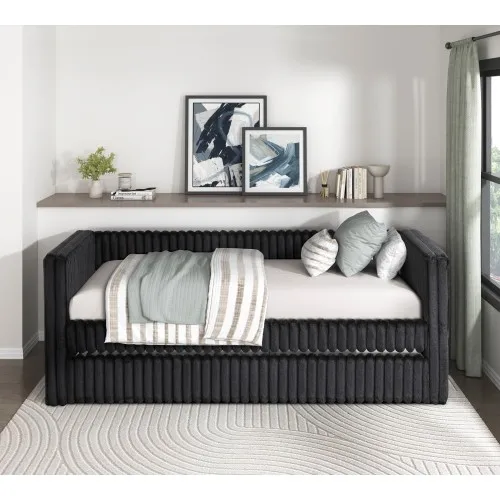 

# Reclining Daybed With Trundle Black Velvet Upholstery Modern Luxury Living Room Furniture Durable Comfortable