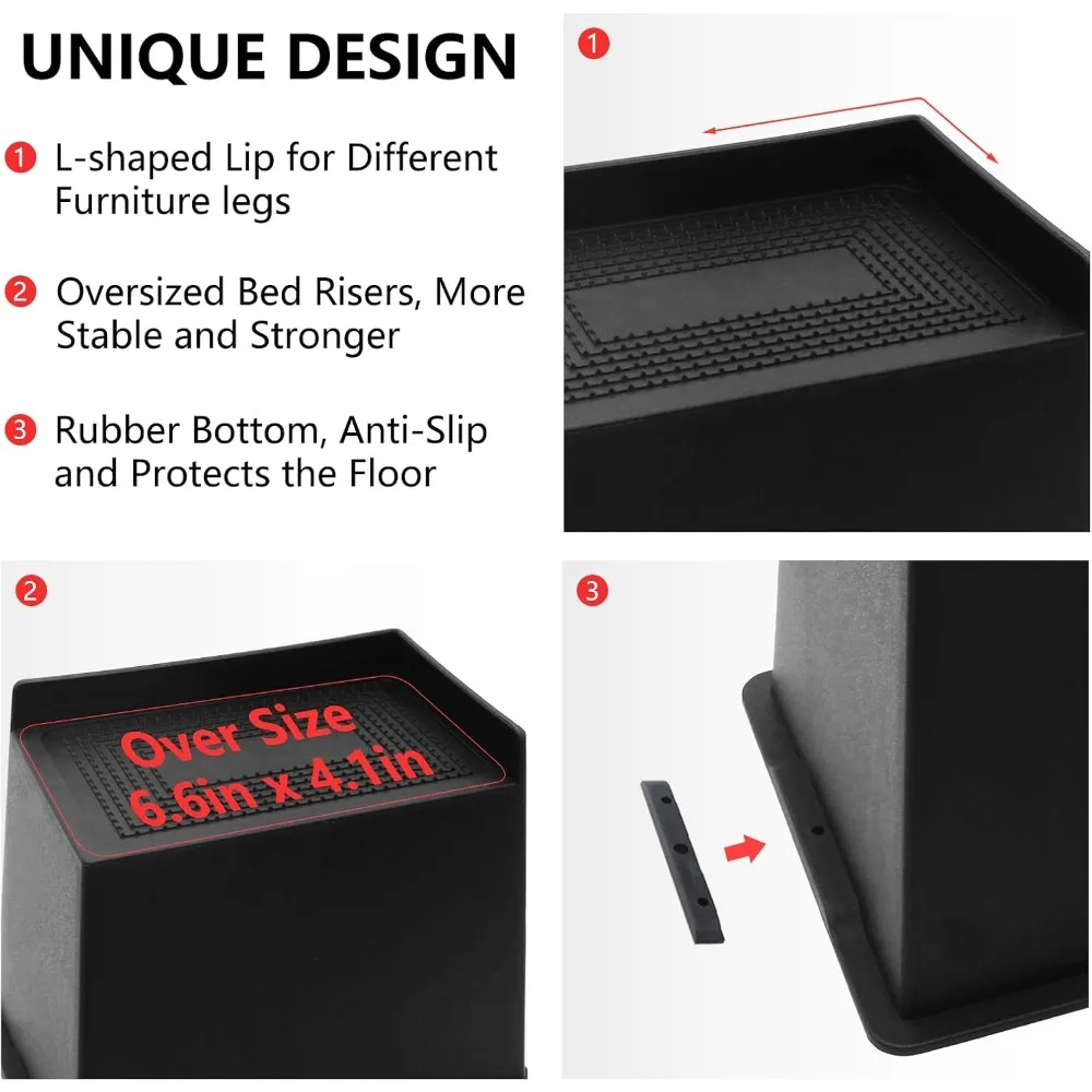 4 pacotes de elevadores de cama de 6 polegadas, resistentes, elevadores de móveis de grandes dimensões, elevadores de cama extra largos para mesa, sofá, dormitório duplo XL, Couc