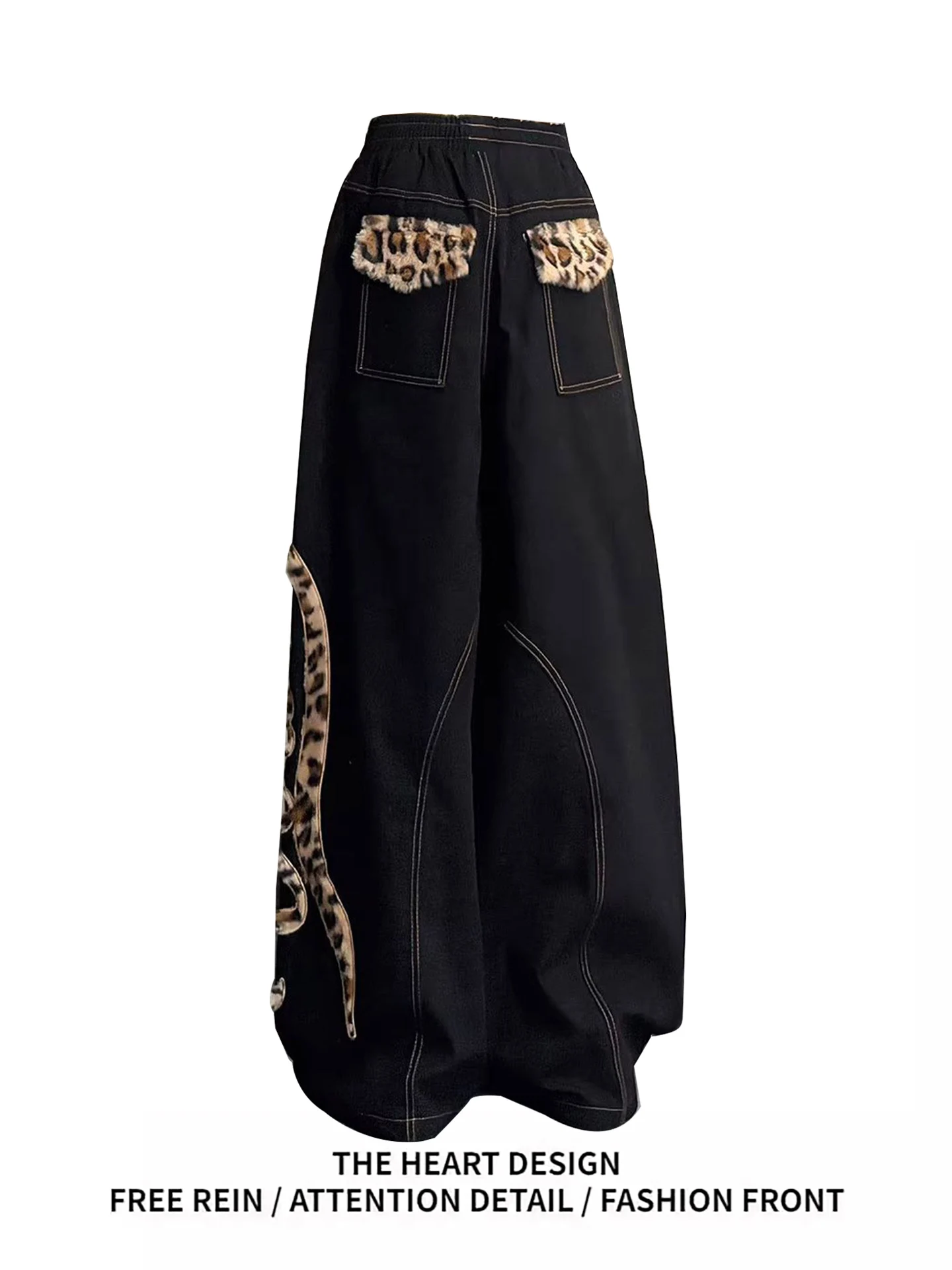 

American Sle Leopard Print Patchwork Jeans Women's Loose Wide Leg Casual Pants Spring Autumn New Design und Length Pants