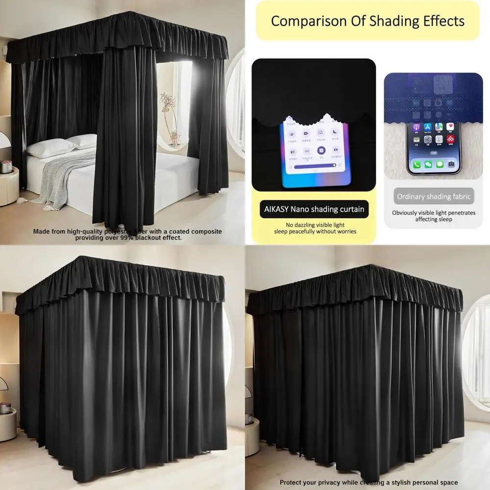 

Элегантные черные шторы-балдахины - стильный декор для спальни для взрослых и девочек - прочные, светонепроницаемые и ветрозащитные (размер Queen Size)