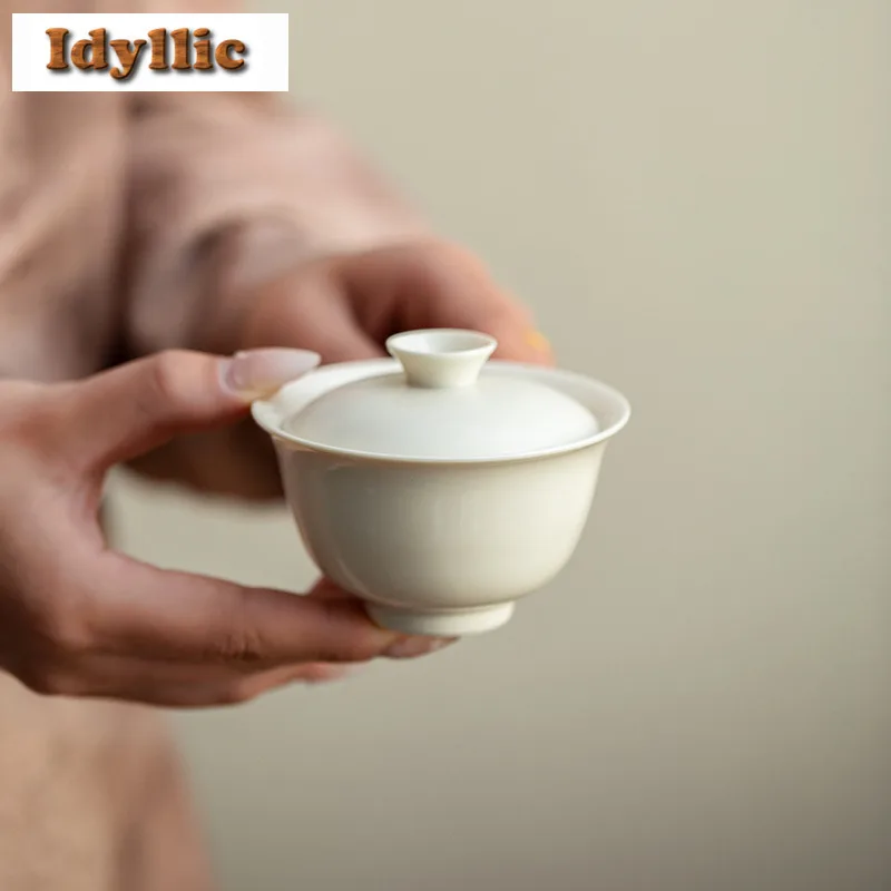 

90ml Ding Kiln Gaiwan Ancient Sopera Not Hot Tea Tureen Household Tea Bowl With Lid Kit Tea Brewing Cover Bowl Tableware Gift