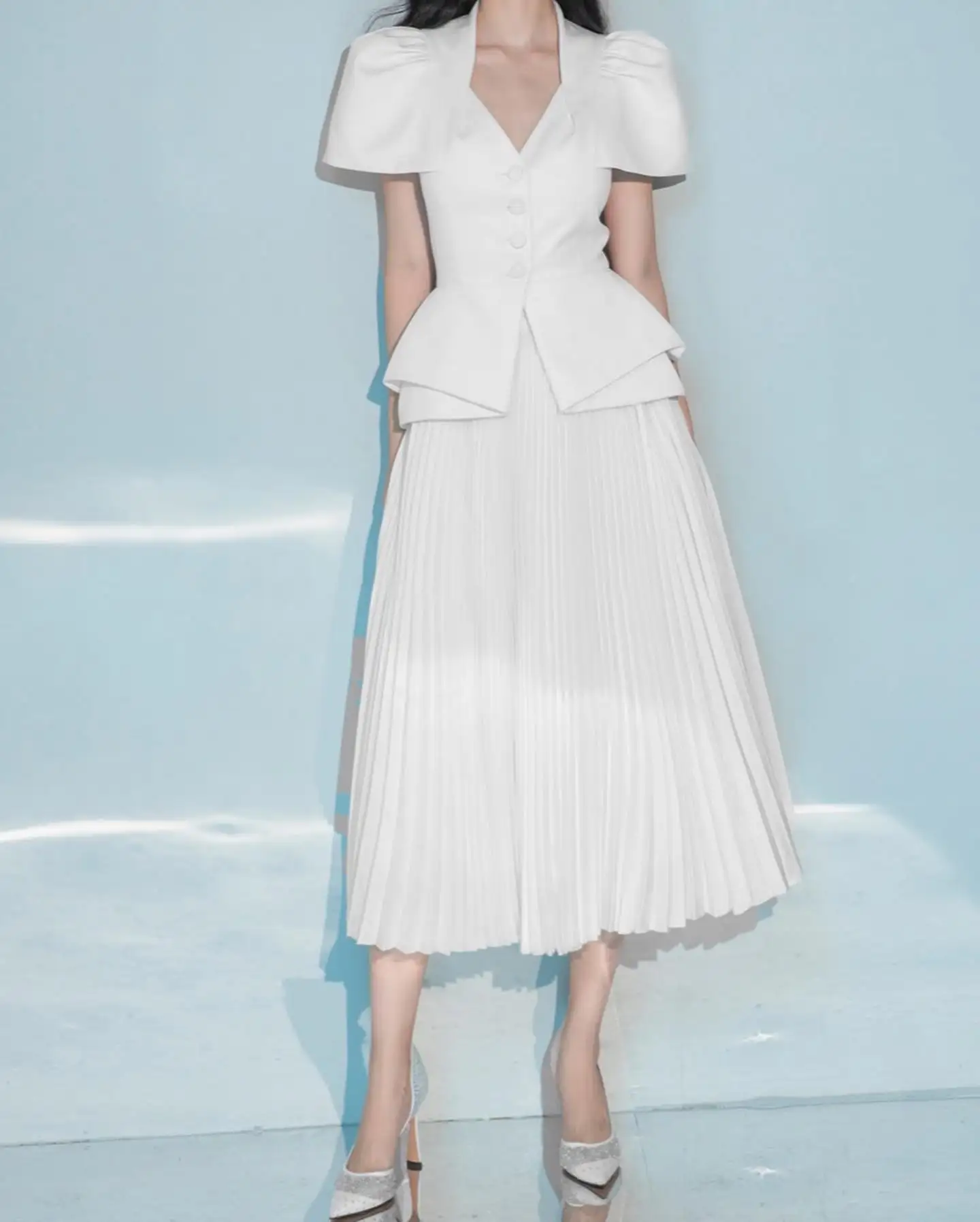 

Customized Classic Jersey A-Line Buttons Evening Dress Delicate Short Sleeves V-Neck Tea Length فستان سهرة نسائي