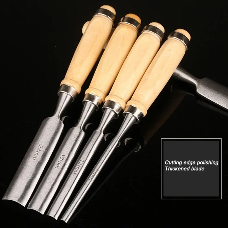 4PCS Semi-Circular Woodworking Chisel Set Carving Chrome Vanadium Steel Carpenter Wood Carving Gouge Chisels Tool