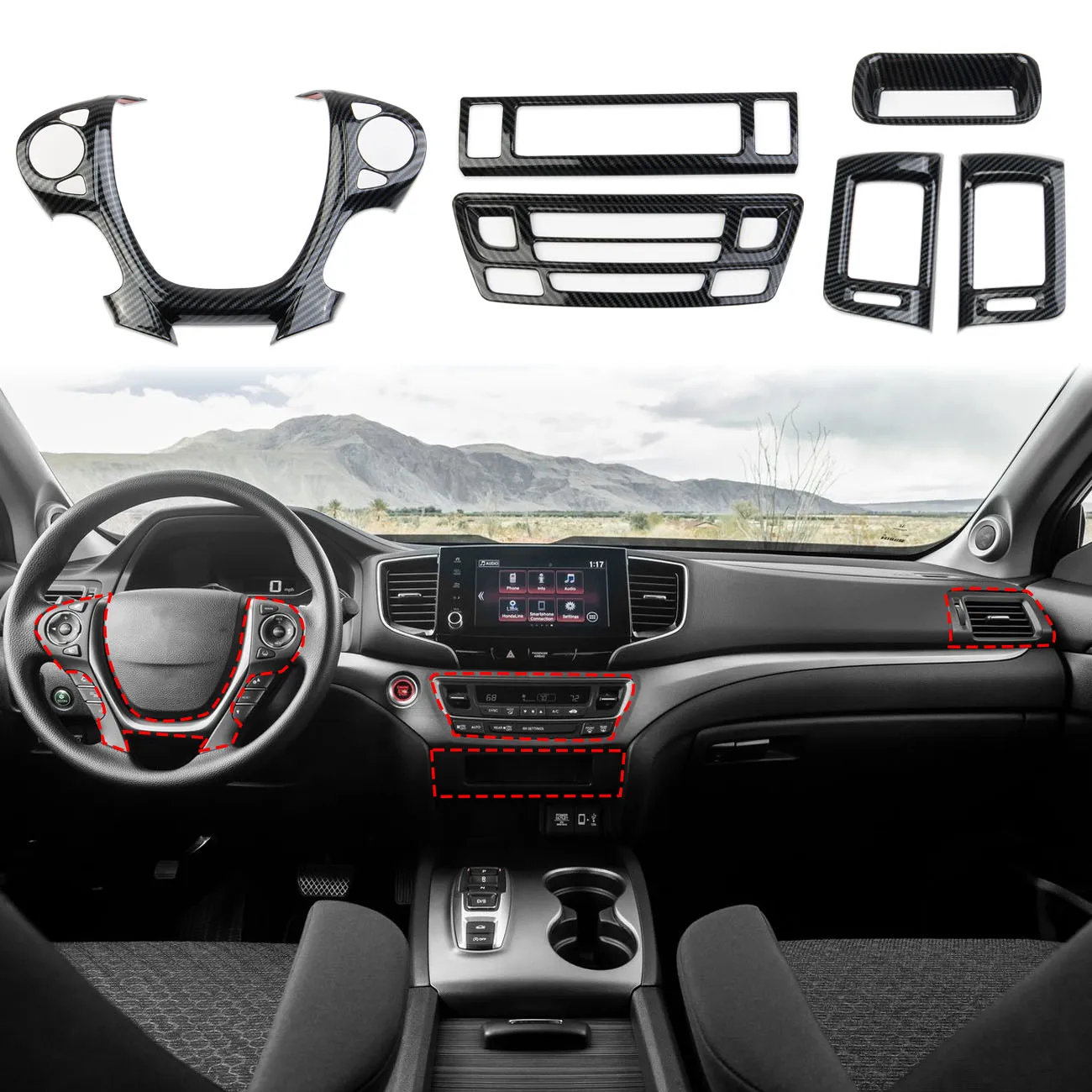 

6pcs ABS Interior Decoration Accessories Carbon Fiber Covering Central Control Kit for 2017-2023 Honda Ridgeline