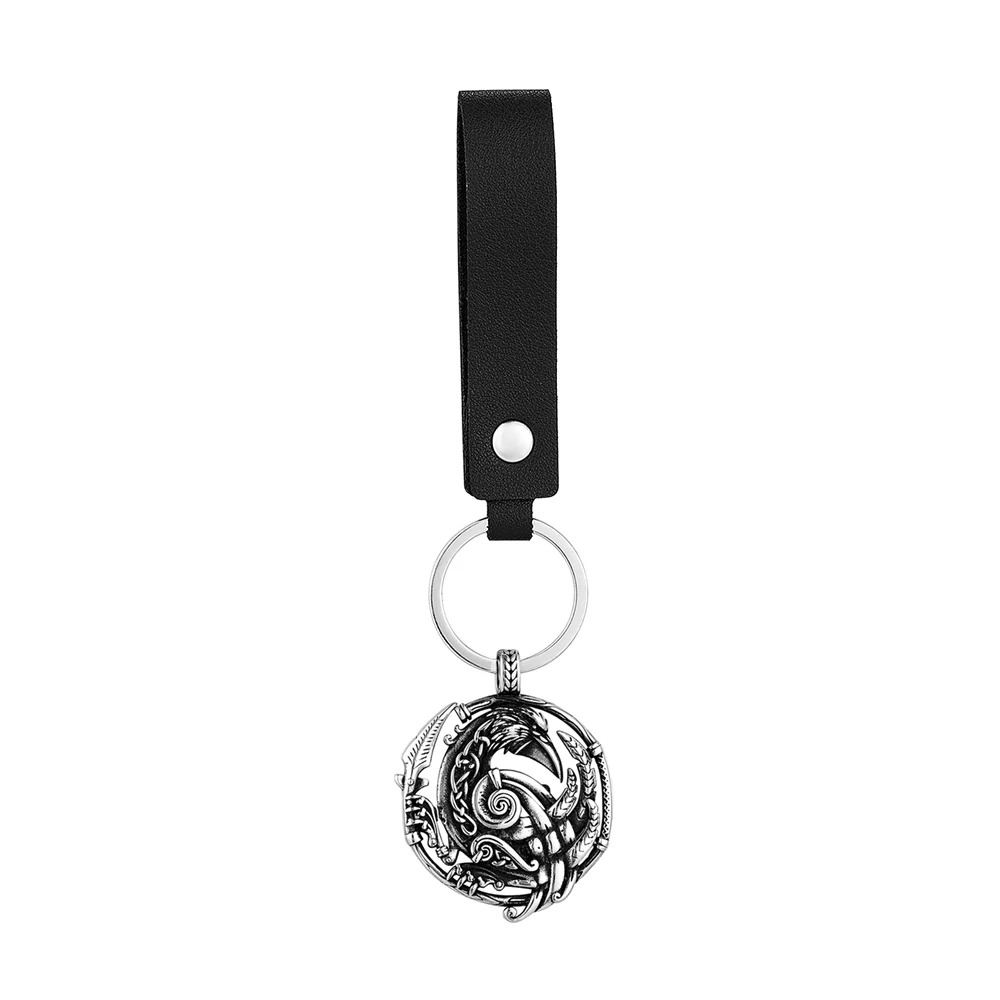 Men Viking Rune Hollow Out Crow Keychain Punk Odin Raven Feather Animal Pendant Stainless Steel Amulet Scandinavian Jewelry Gift