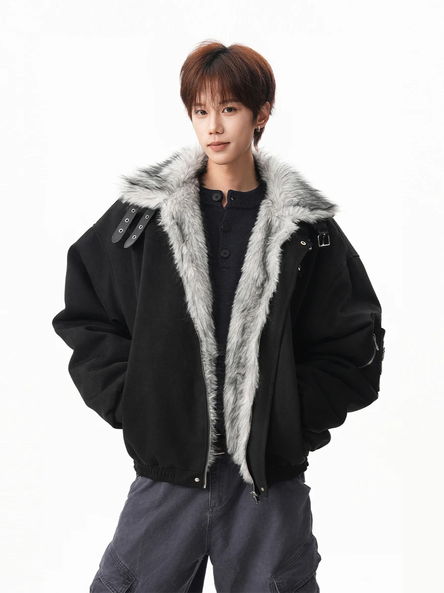 

American Retro Large Fur Collar Cross Mountain Eagle Cotton Jaet Men's Winter New Sle Trendy Bla Cotton Clothing