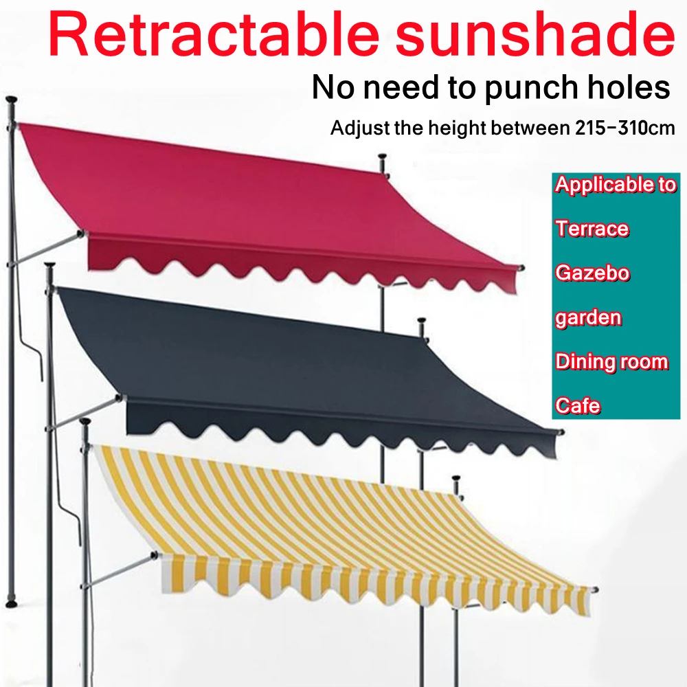 Outdoor Shop Facade Balcony Windows Without Holes And Folding Telescopic Hand-Cranked Sunshade Courtyard Eaves Rain Awning Cloth