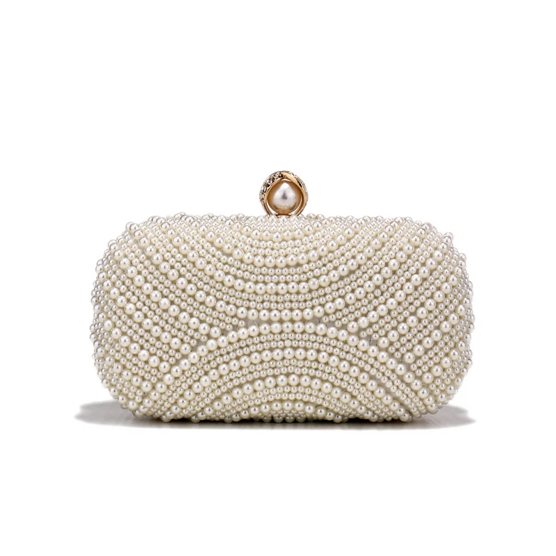 Beading Women Evening Bags Vintage Small Chain Shoulder Handbags Pearl Diamonds Metal Ladies Clutch Handbags