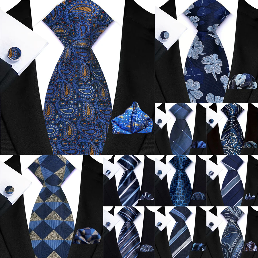 Herren-Krawatte Marineblau Gestreift Gepunktet Blumenmuster Hochzeit 8CM Krawatte für Männer Einstecktuch Manschettenknöpfe Krawattenset Business Party Accessoires Geschenk