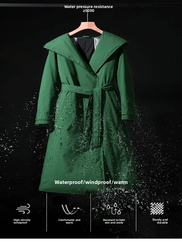 Women's Long Jaet Goose down Quilted Coat Anti-Cold Warm Casual Sle Hooded Long Sve Windproof Regular Thin