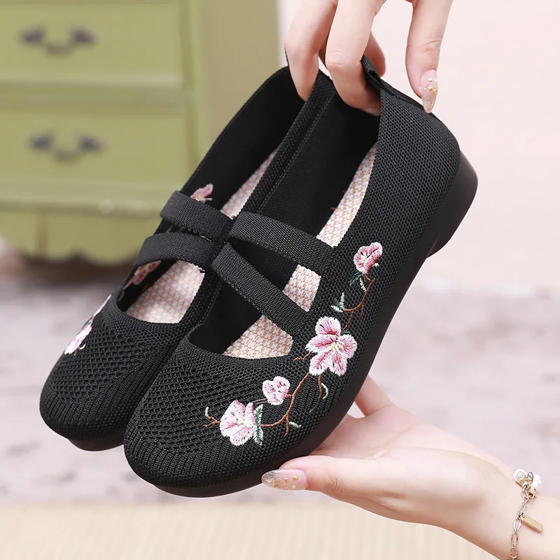 Sapatilhas roxas para mulheres, mocassins de malha, sandália Mary Janes, sapatilha aconchegante vovó, sapato de dança respirável, verão