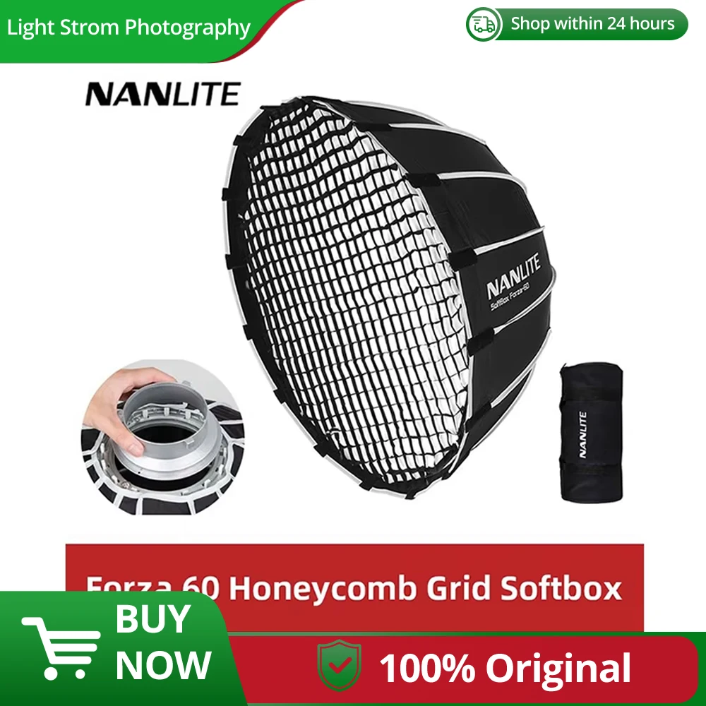 

NANLITE Portable 60CM Quickly Fast Installation Deep Parabolic Softboxfor Forza 60 Softbox Bowen Mount Softbox (EC-FZ60 SB-FZ60)