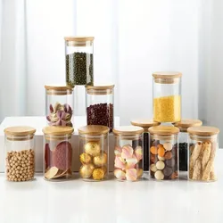 12packs Sealed Storage Jars, Glass Candy Jars With Lids With Bamboo Lid Set, Storage Jars For Sundries, Fragrance, Spices