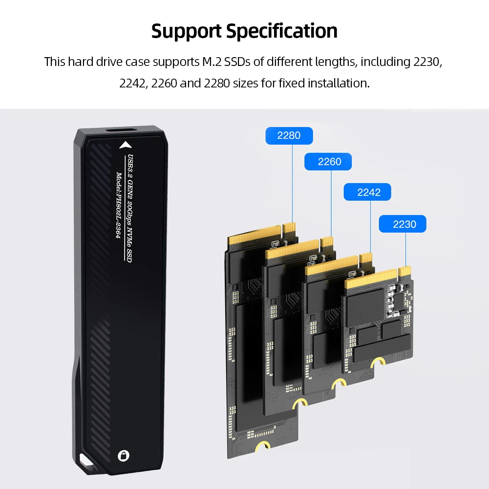 Imagem -02 - Nvme M.2 para Tipo-c Ssd Enclosure Adapter External hd Case b & m Key Suporte para Ssd Case m2 Ssd 2280 2242 2260 20gbps