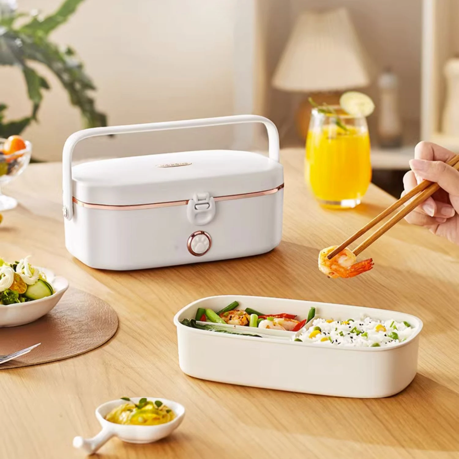 

1000ml Electric Lunch Box Water Free Bento Box Portable Rice Cooker Thermostatic Heating Food Warmer Cooking Container 75W