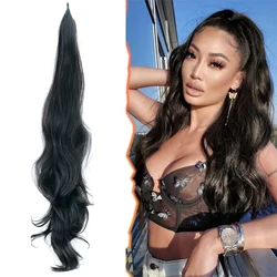 30 Inch Flexible Ponytail Extension Wrap Around Long Wavy Hair Extensions Black Curly Synthetic Ponytails Hairpiece For Women