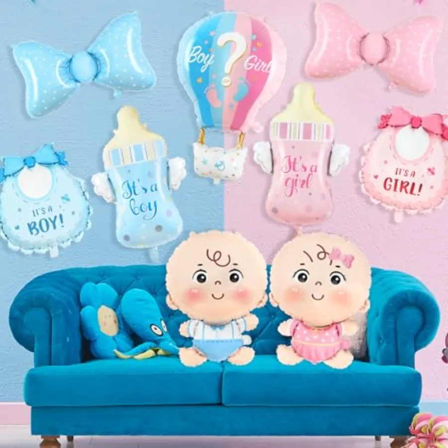 性別発表デコレーションセットには、男の子または女の子のベビーシャワー用ホイルバルーンが含まれています。男の子または女の子のベビーシャワーパーティーデコレーション用9個入りです。