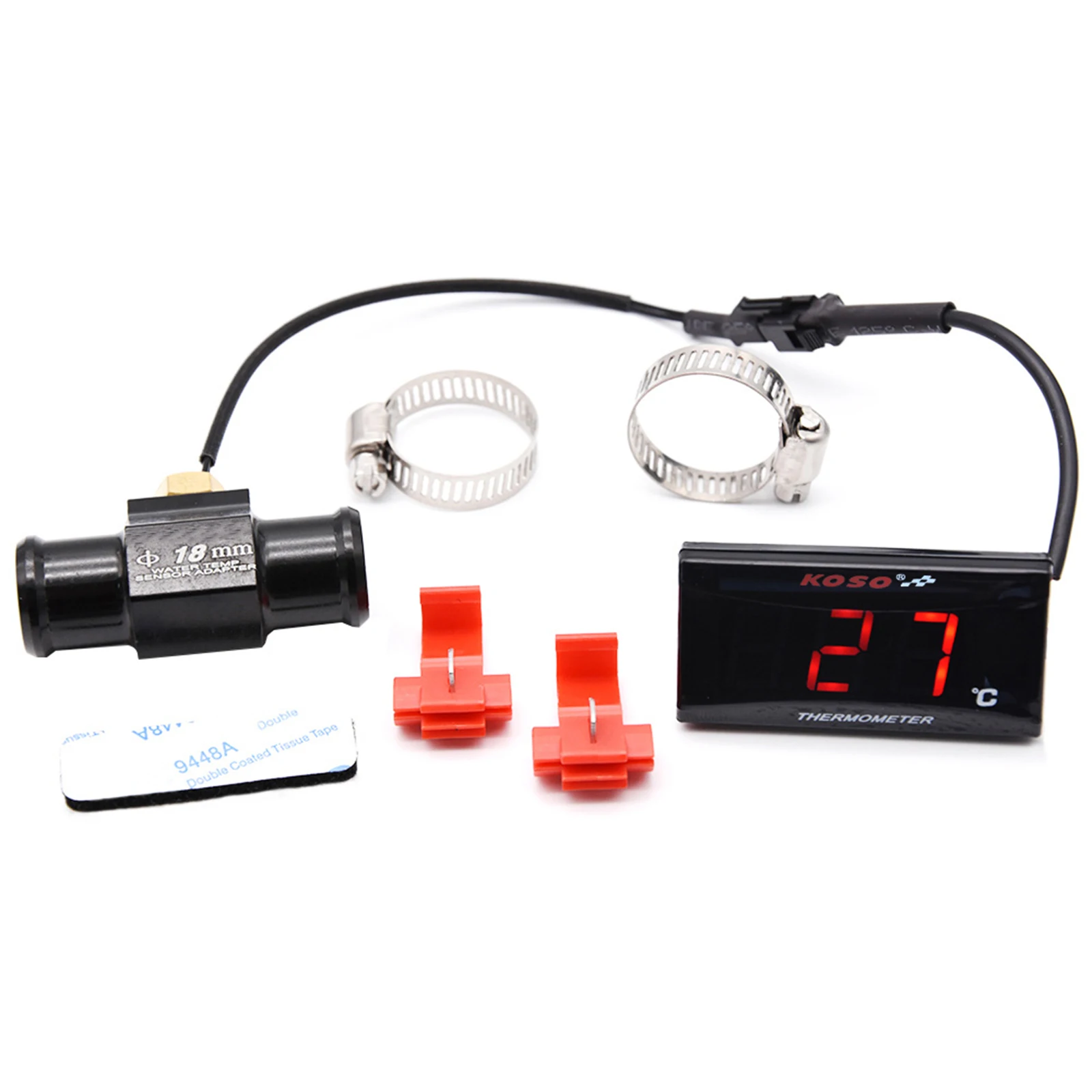 Medidor de temperatura para motocicleta, termômetro de água para KOSO 0 ~ 120 ° C Monitor Indicador Azul Vermelho Com Adaptador Sensores 16 18 22mm