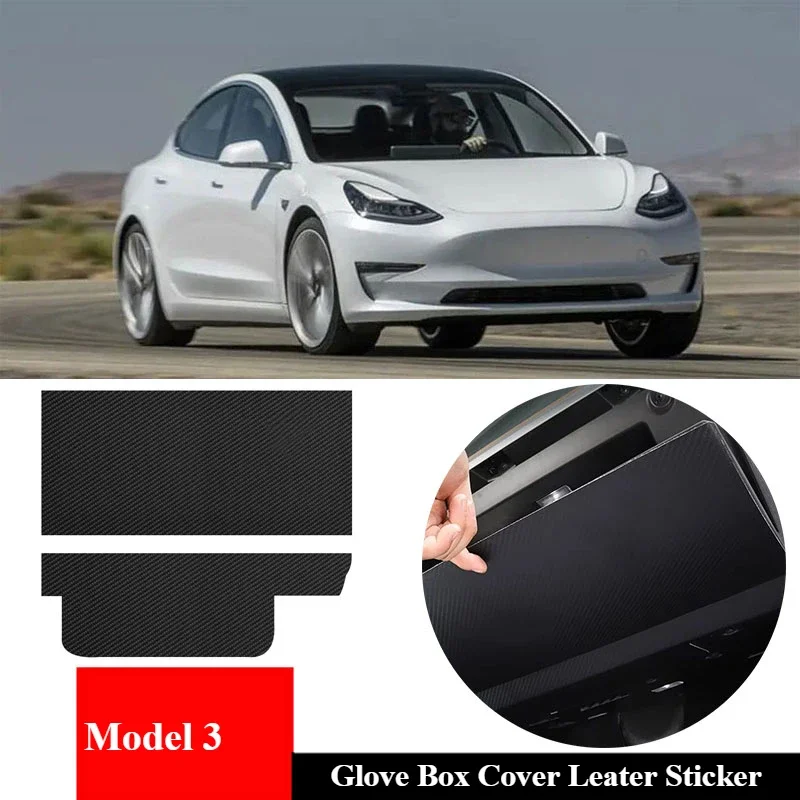 Carbon Fiber Glove Box Cover Leater Sticker For Tesla Model 3 2017-2023 Interior Accessories Copilot Anti Kick Protection Patch