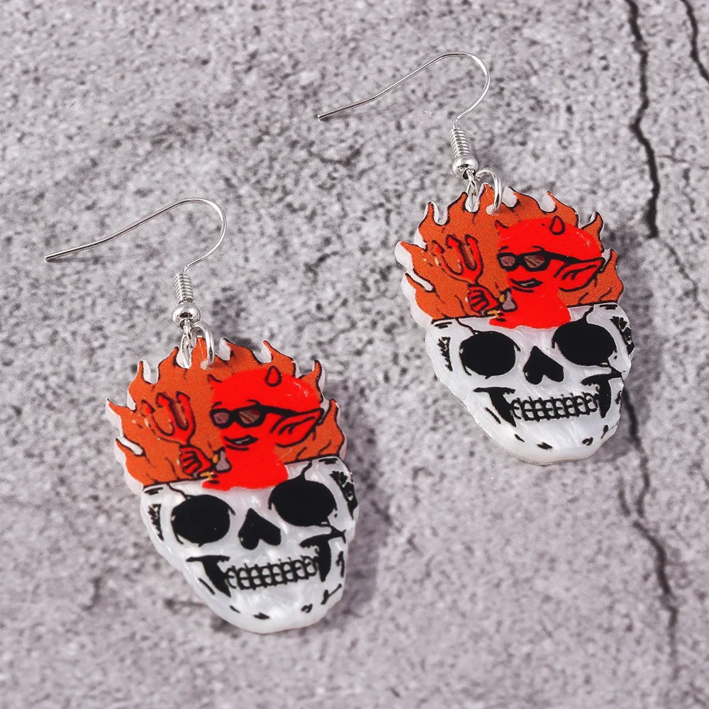 Halloween Masque Pendant Ornament Accessories Fashion All Saints' Day Series Flaming Skull Earrings Cartoon Cute Funny Earrings