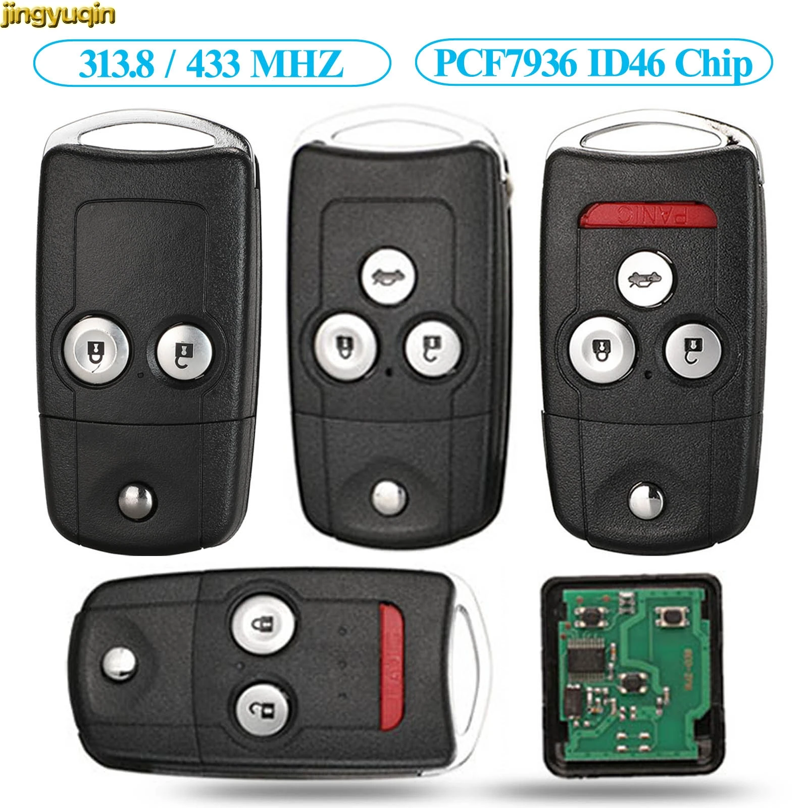 

Jingyuqin Remote Flip Car Key Control 433MHZ PCF7936 ID46 Chip For Honda Insight Civic 4D Accord 8 Elysion CR-V Jazz Hon66 2B