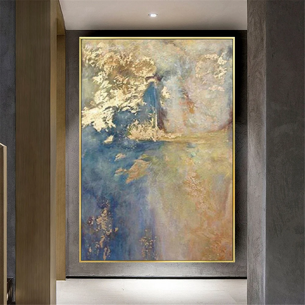 Nordic Abstract oversized Wall Art Canvas Oil Paintings Modern Gold Foil Texture Wall Picture for Living Room dinner room Decor