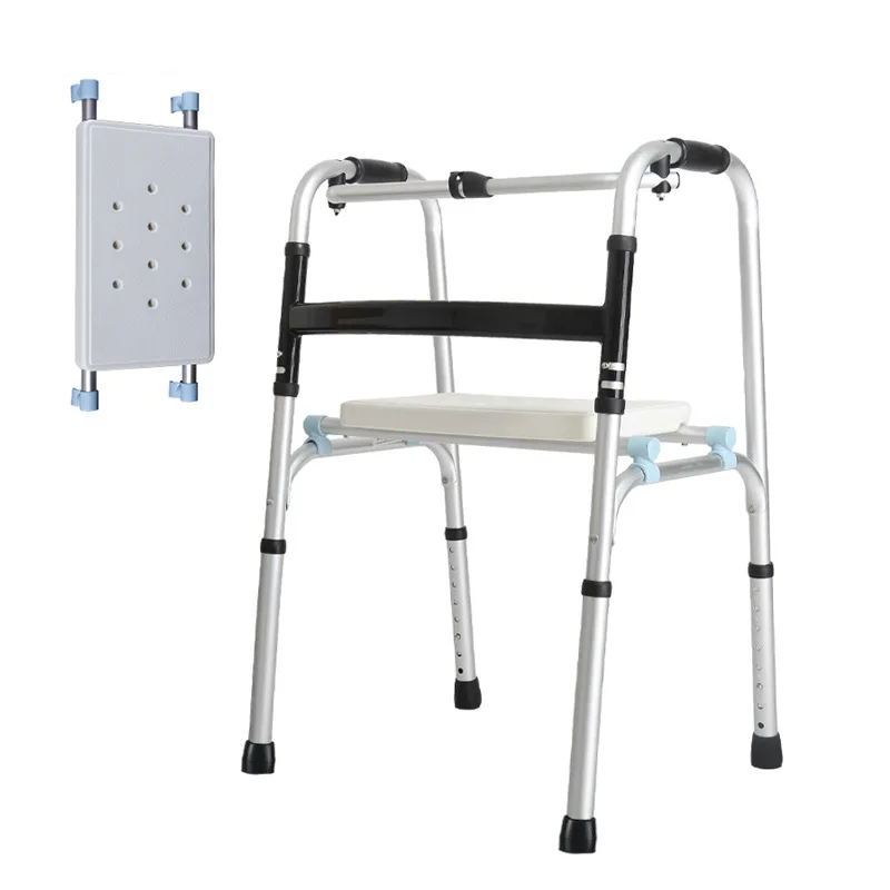 عكاز مشاية من سبائك الألومنيوم مع عجلة مع وسادة مقعد ورف مشاية مساعد قابل للطي #5