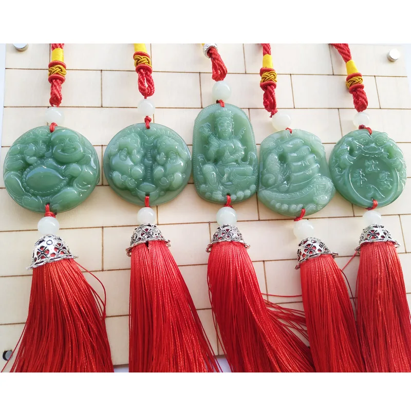 Retro Chinese Tang Suit Hanfu Waist With Hanging Ornaments Tassels Imitation Jade Pendant Buddha statue Handmade Car Keychain