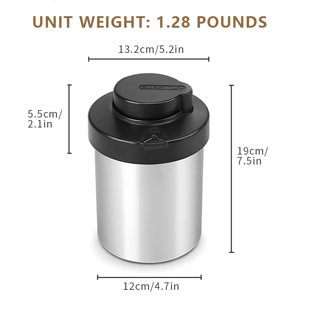 CAFEMASY Coffee Canister, One-Piece Press Vacuum Sealed Storage Container, Airtight Stainless Steel Kitchen Food Jar with Dat