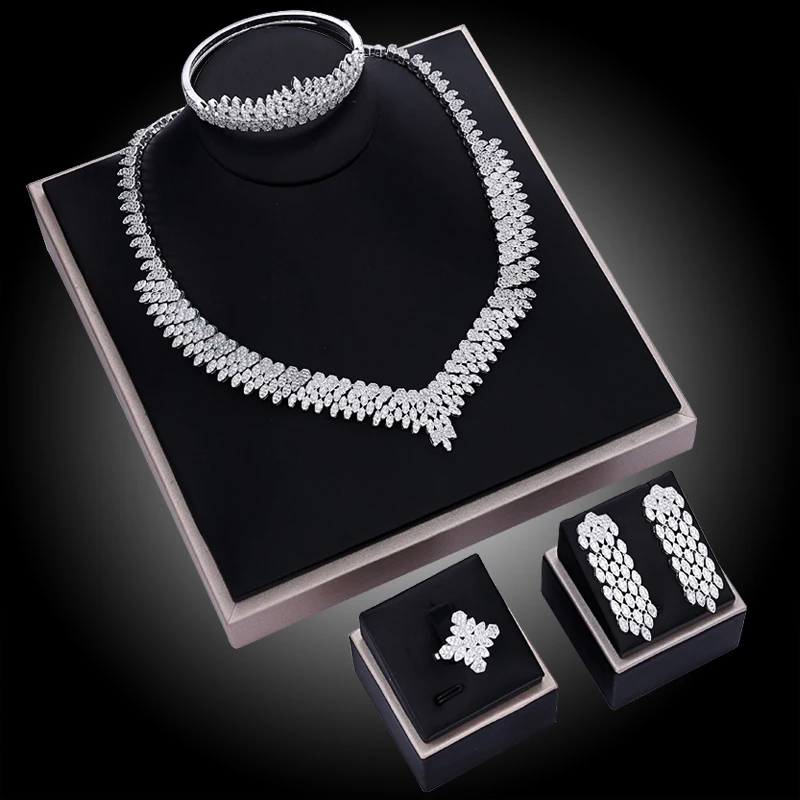 

2024 Luxury CZ Large Wedding Jewelry Set Nigeria Gorgeous High Quality Zirconia Women's Elegant Styling Accessories Designs