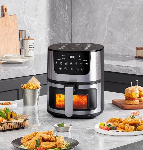 7L スマート電気エアフライヤー – LED タッチ コントロール、1400W 電力、可視窓を備えた多機能熱対流オーブン ​